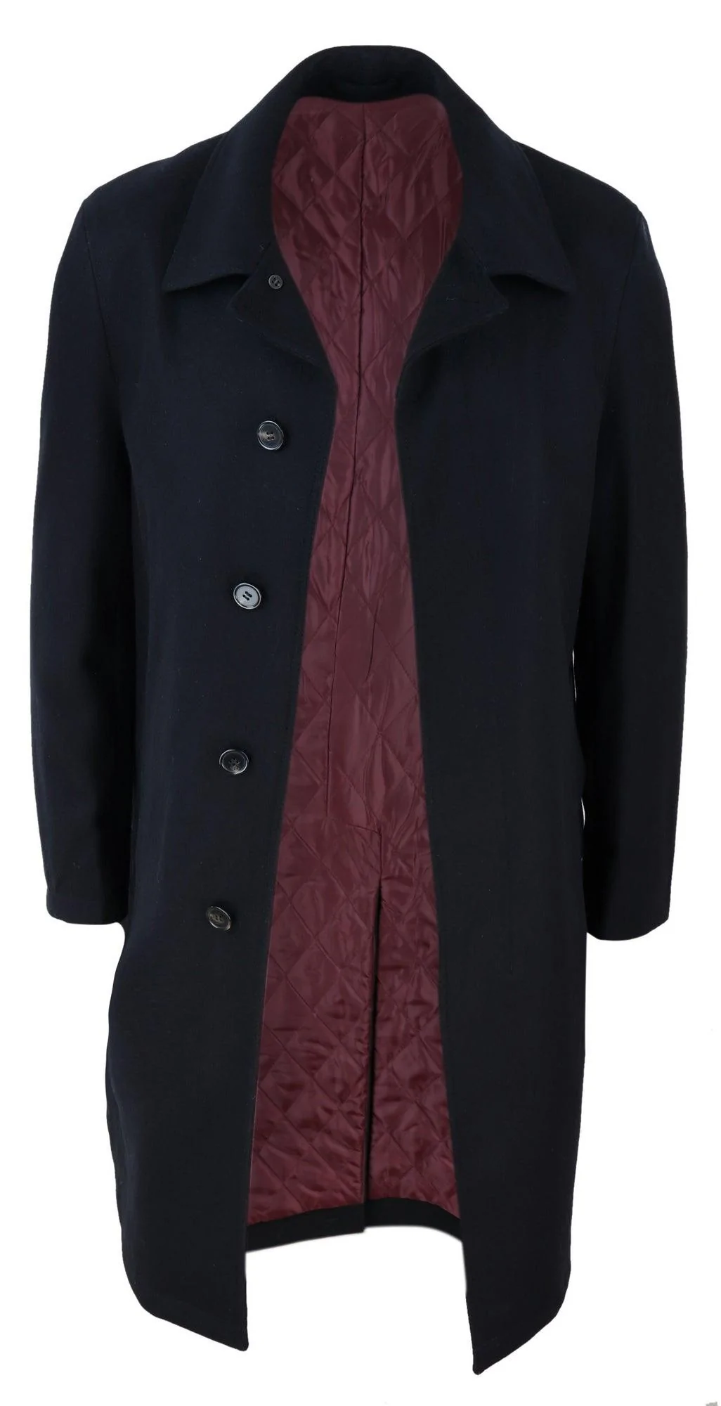 Mens Long Black Wool Overcoat - Image 3