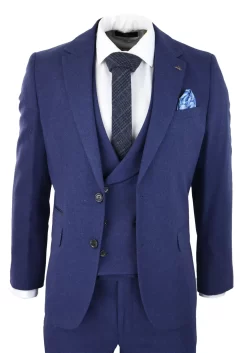 Mens Wool 3 Piece Blue Suit Double Breasted Waistcoat Wedding Party Vintage 1920s