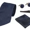 Paisley Neck Navy Tie Gift Set Pocket Square Cuff Links Tie Floral Satin