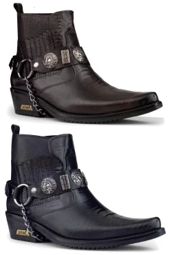 Mens Real Leather Cowboy Boots With Chain