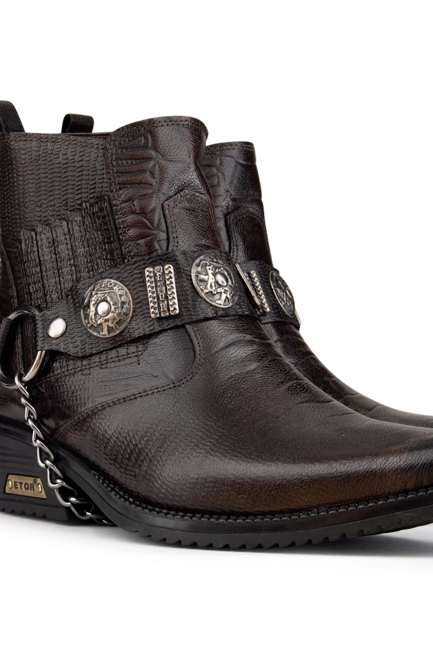 Mens Real Leather Cowboy Boots With Chain - Image 4