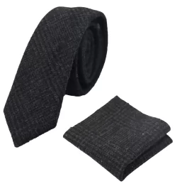Compare Color Mens Tweed Herringbone Tie Pocket Square Check Classic Black Color