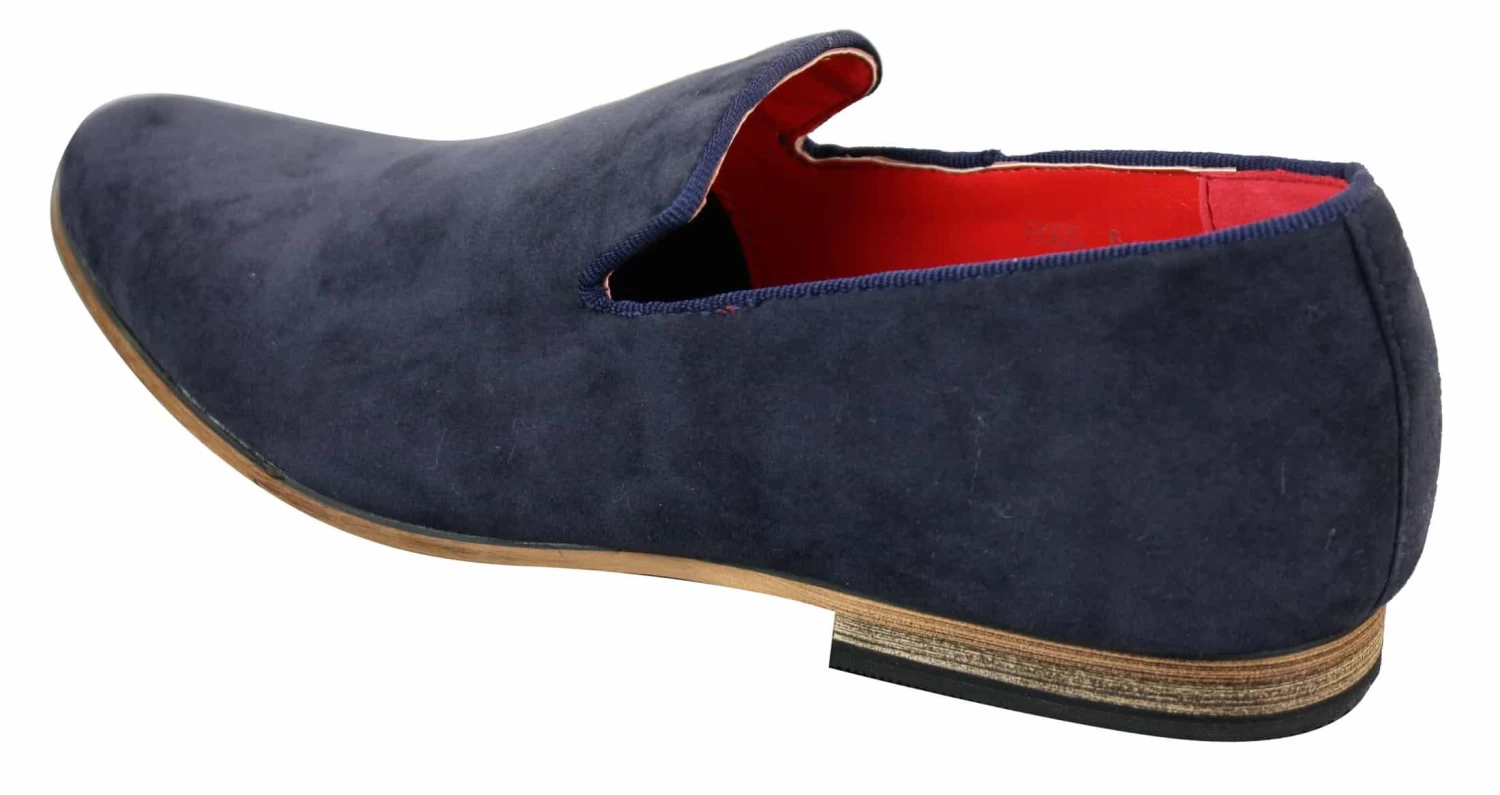 Mens Suede Leather PU Slip On Shoes Loafers Blue Smart Casua - Image 2