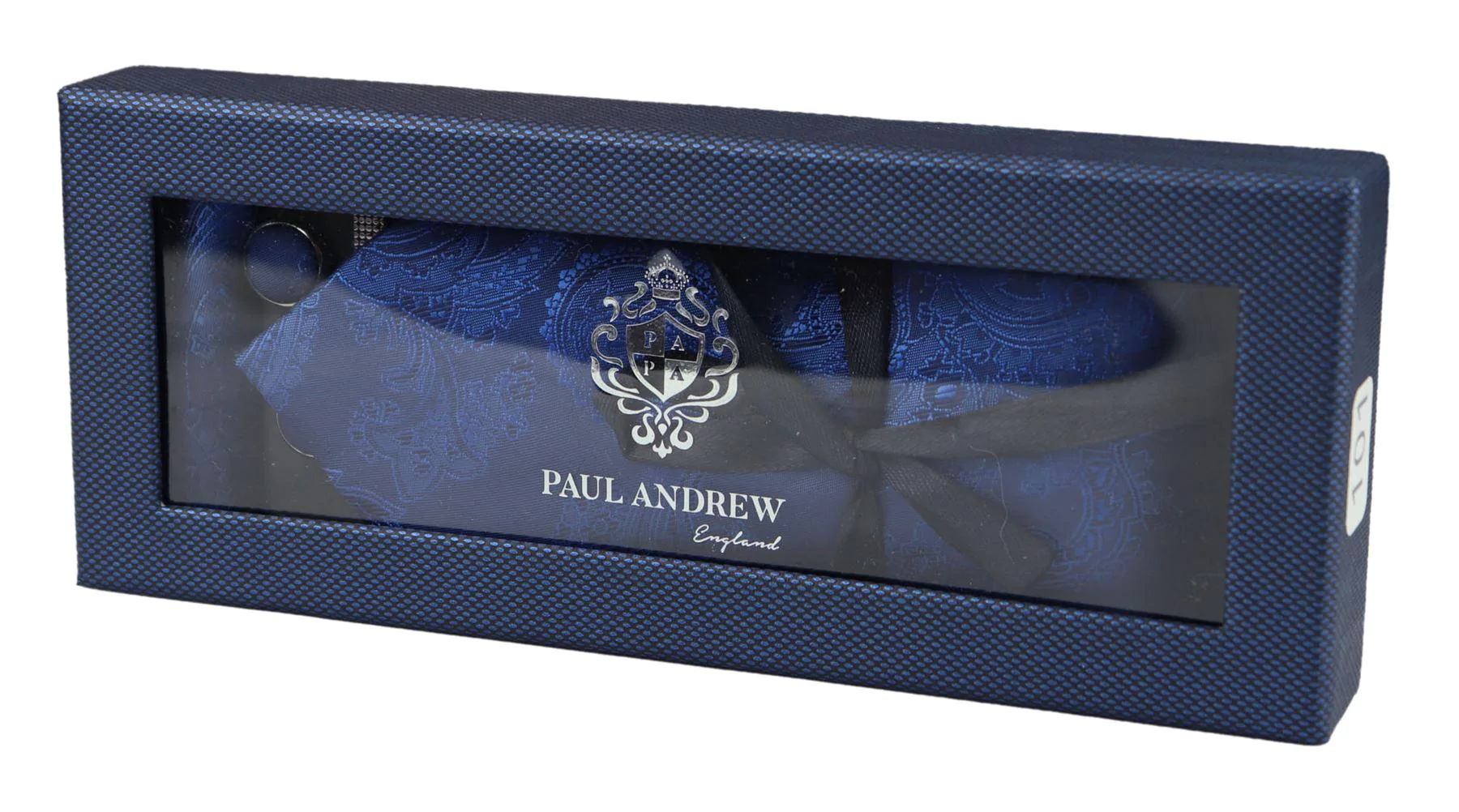 Paisley Neck Blue Tie Gift Set Pocket Square Cuff Links Tie Floral Satin - Image 2