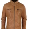 Real Leather Mens High Collar Jacket – Tan