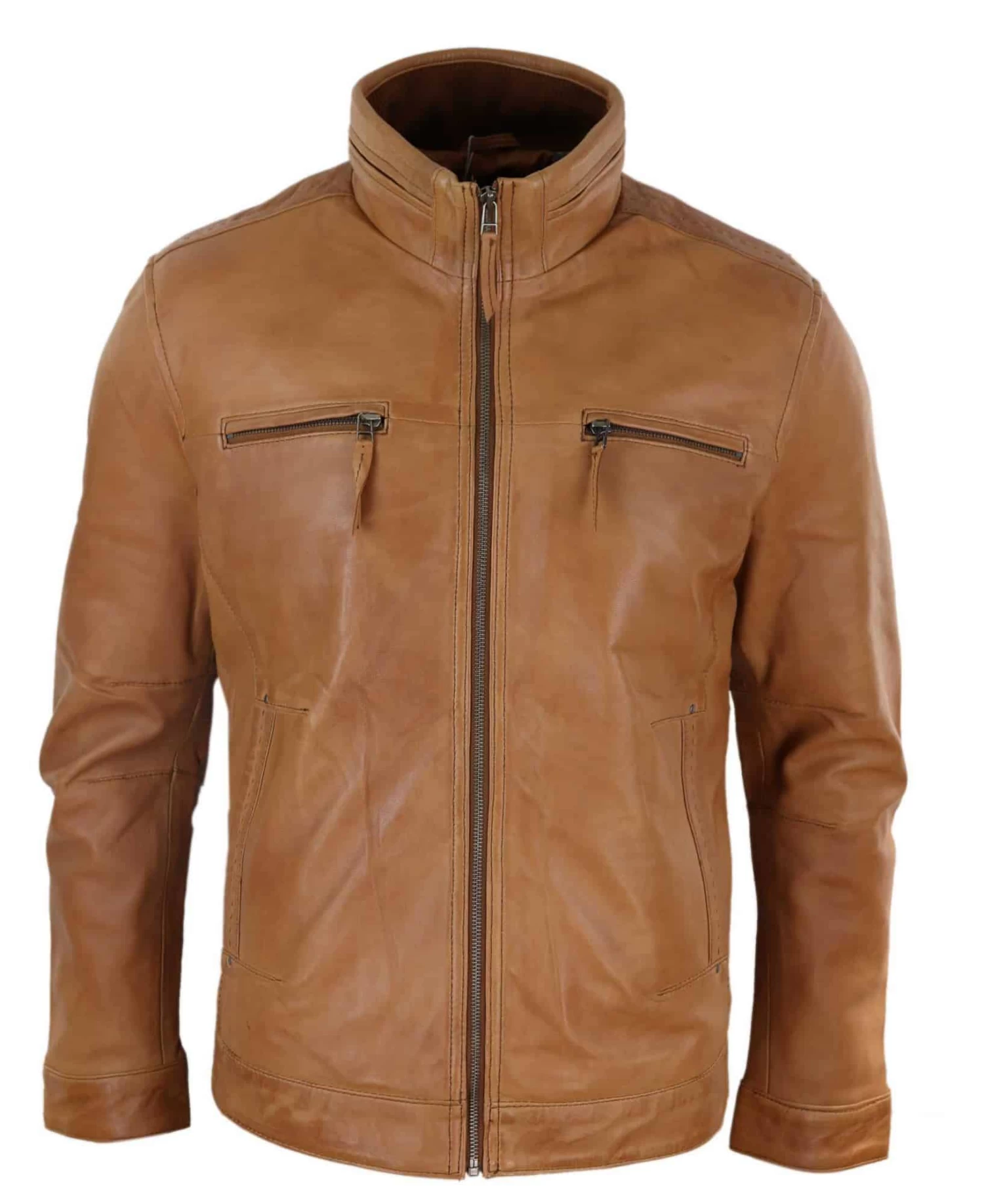 Real Leather Mens High Collar Jacket β Tan