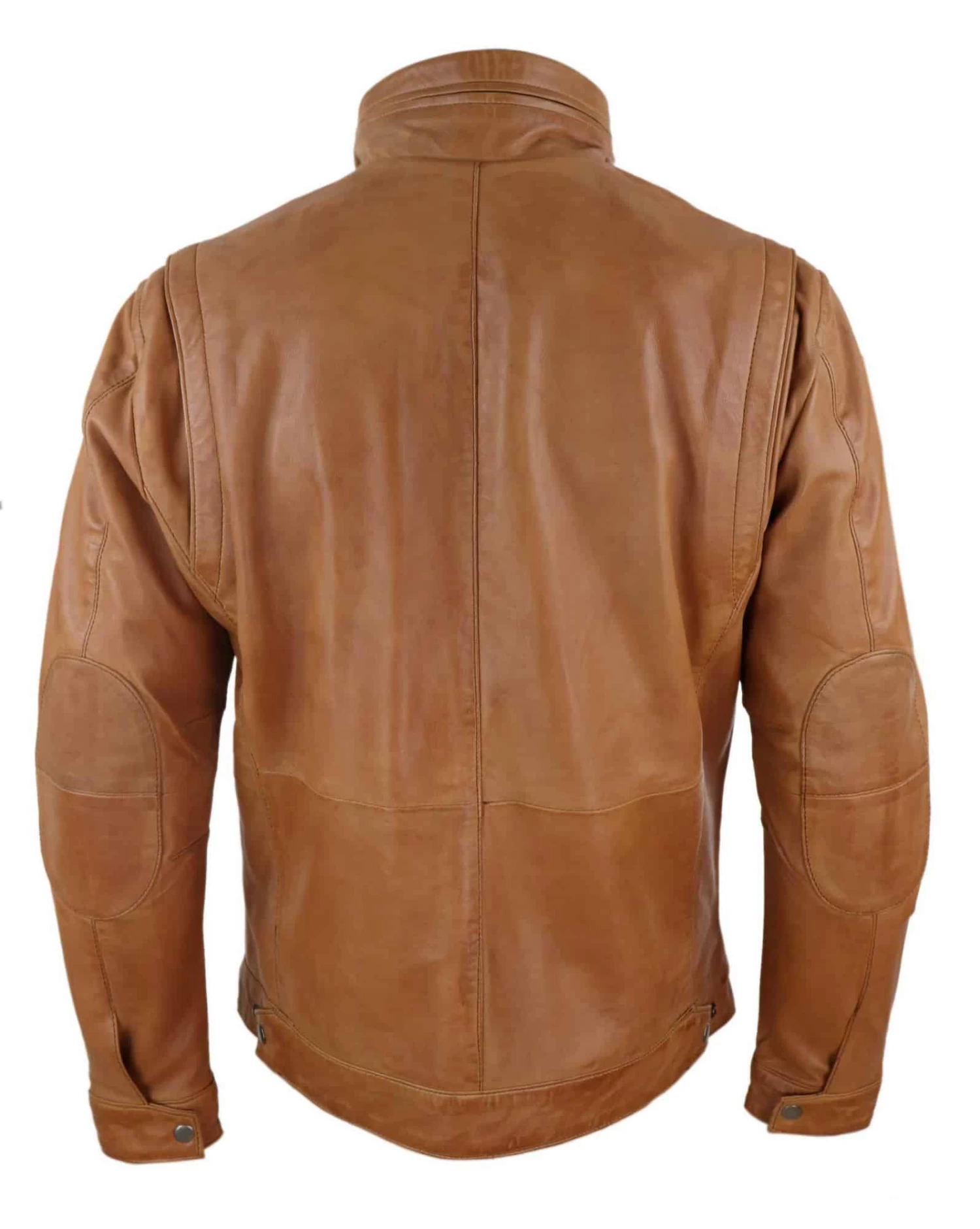 Real Leather Mens High Collar Jacket β Tan - Image 4