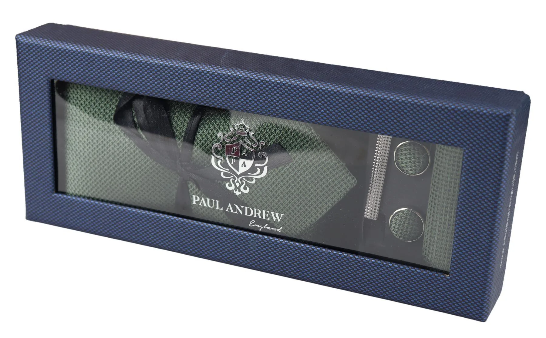 Satin Silk Textured Green Tie Gift Set Pocket Square Cuff Links Tie Matt Satin - Image 3