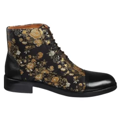 Adam- Men’s Floral Print Leather Oxford Ankle Black Boots