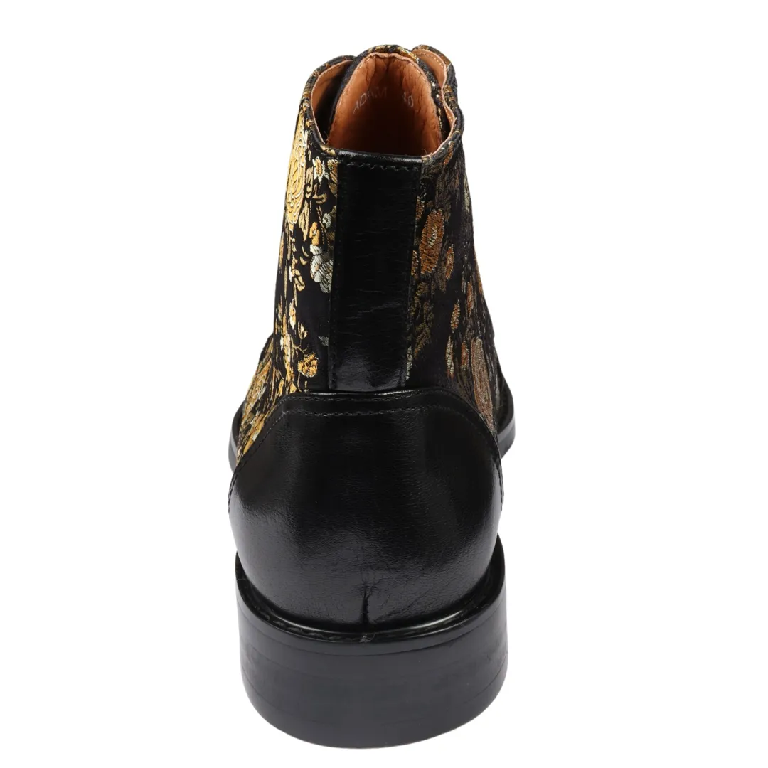 Adam- Men’s Floral Print Leather Oxford Ankle Black Boots - Image 4