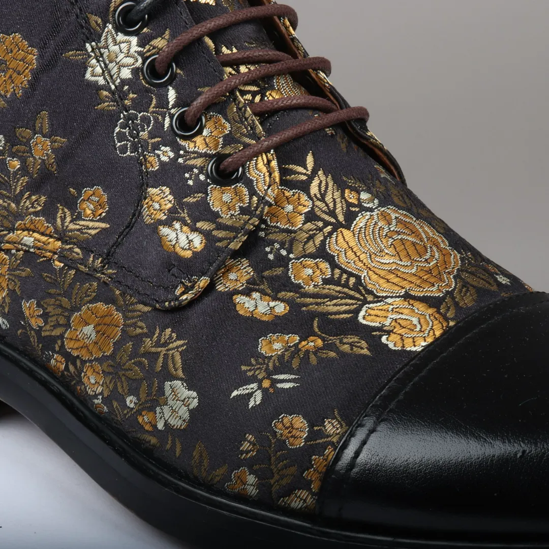 Adam- Men’s Floral Print Leather Oxford Ankle Black Boots - Image 5