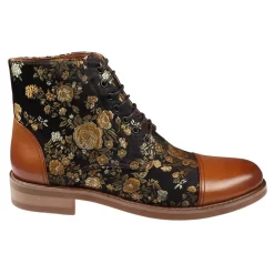 Adan – Men’s Floral Print Leather Oxford Ankle Brown Boots