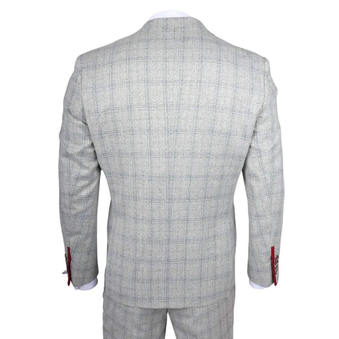 Andrew Men’s 3-Piece Grey Checked Slim Fit Suit With Red Accents - Image 7