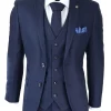 Mens Navy Blue 3 Piece Suit Birdseye Suit Wedding Prom Formal Smart Classic
