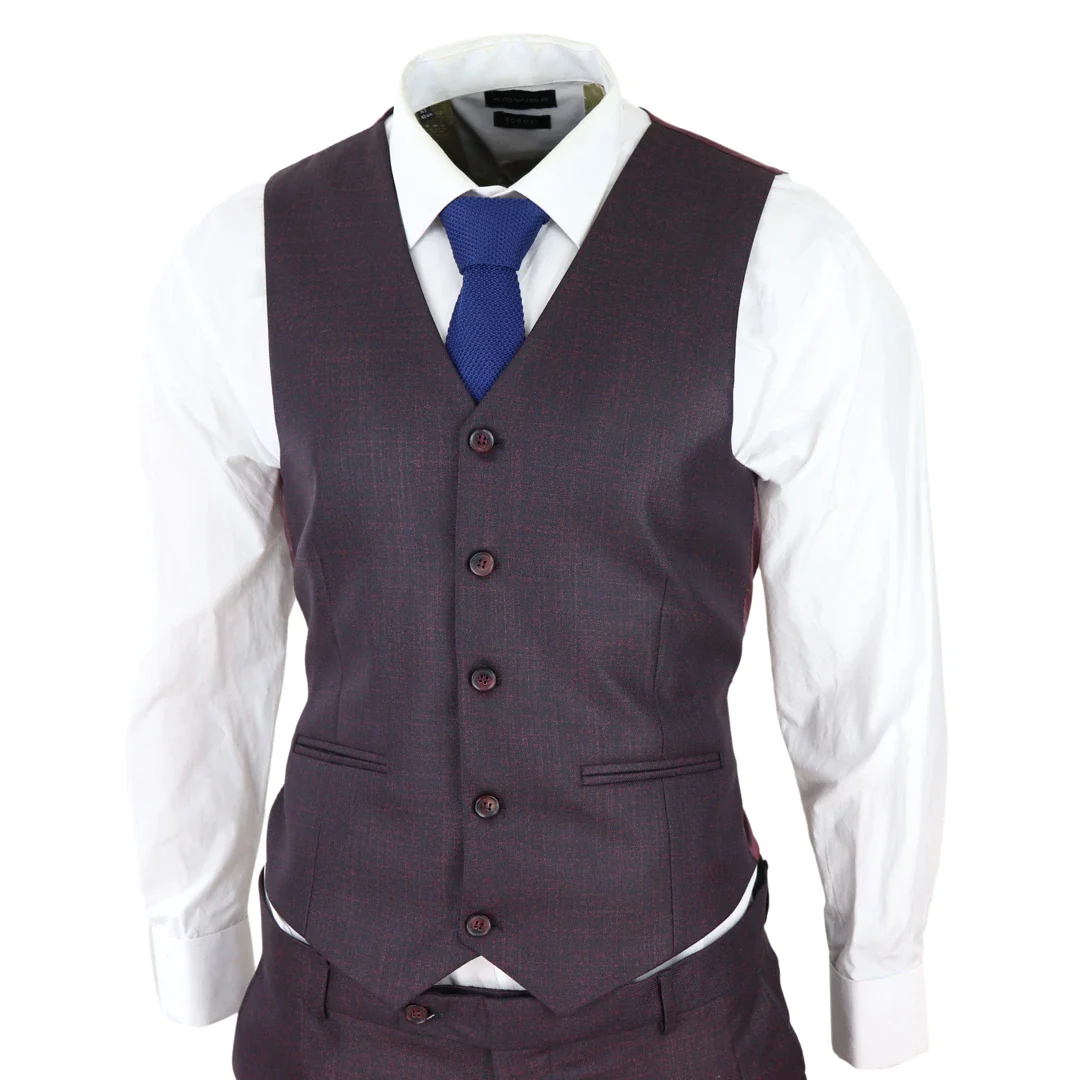 Mens 3 Piece Suit Purple Blue Check Check Contrasting Waistcoat Trouser Wedding - Image 4