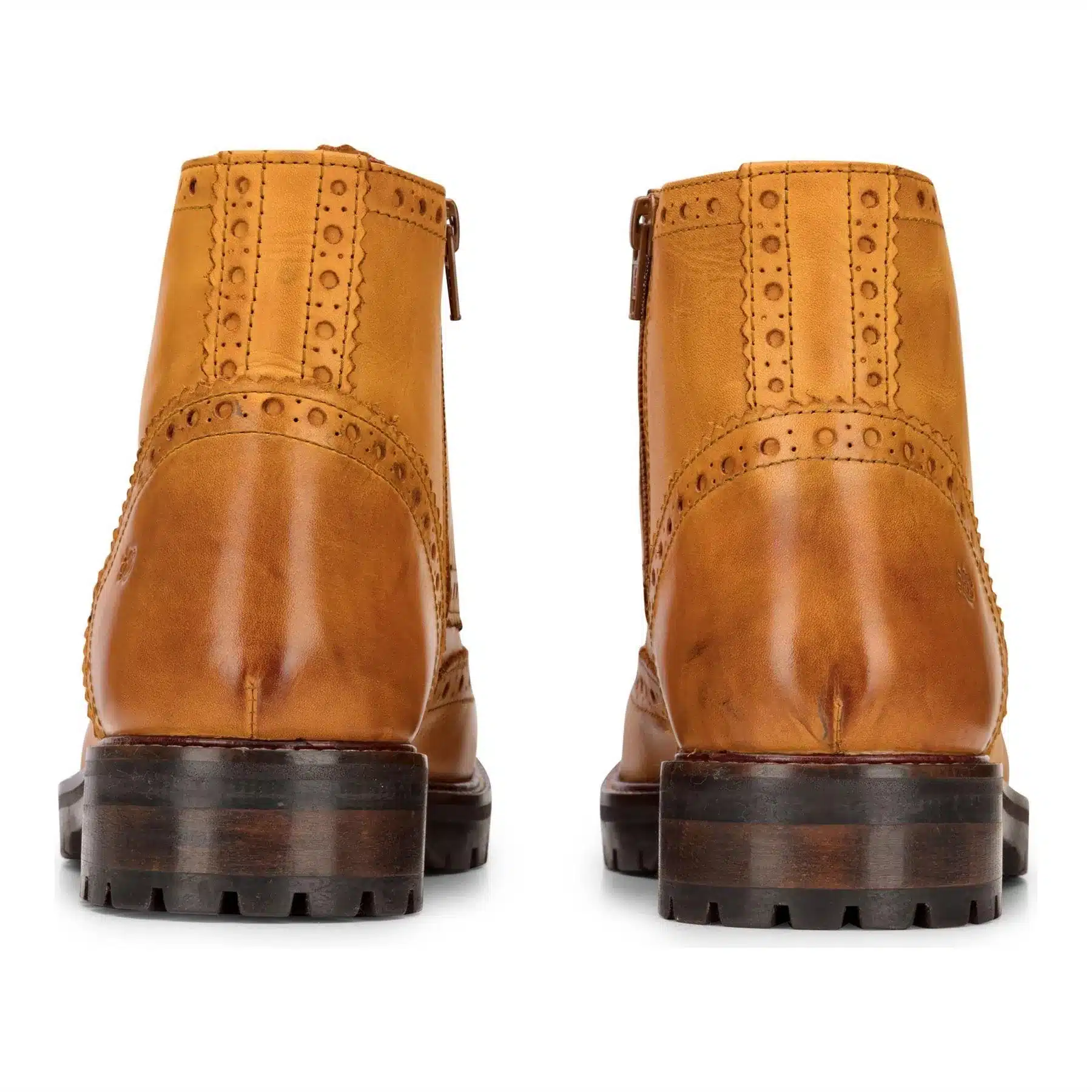 Mens Real Leather Laced Platform Brogue Military Boots Punk Rock Black Tan - Image 3