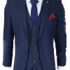 Mens Navy 3 Piece Suit Tailored Fit Smart Formal Classic Wedding Retro Vintage