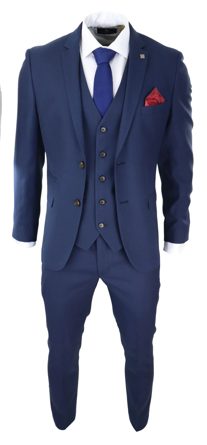Mens Navy 3 Piece Suit Tailored Fit Smart Formal Classic Wedding Retro Vintage - Image 4