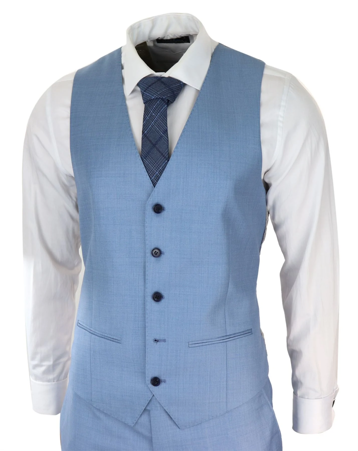 Mens Light Blue Sky 3 Piece Suit Classic Stitch Wedding Summer Prom Classic - Image 2
