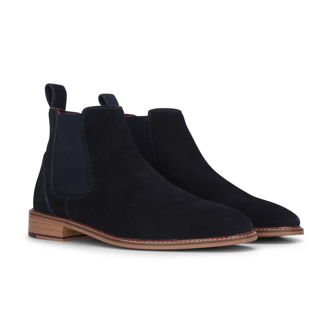 Men’s Navy Suede Leather Slip On Chelsea Ankle Boots - Image 2