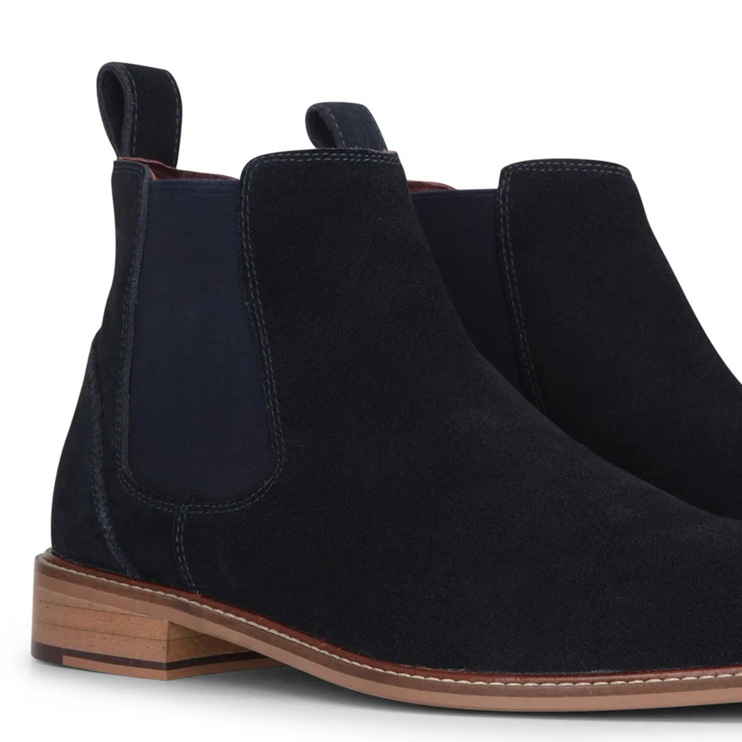 Men’s Navy Suede Leather Slip On Chelsea Ankle Boots - Image 3