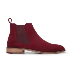 Men’s Burgundy Suede Leather Slip On Chelsea Ankle Boots