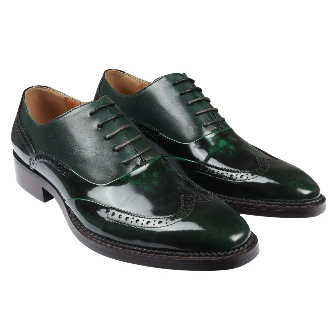 Harry – Men’s Green Patent Leather Brogue Shoes - Image 2