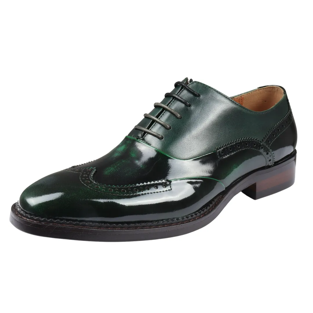 Harry – Men’s Green Patent Leather Brogue Shoes - Image 3