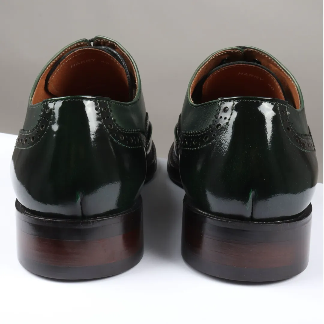 Harry – Men’s Green Patent Leather Brogue Shoes - Image 5