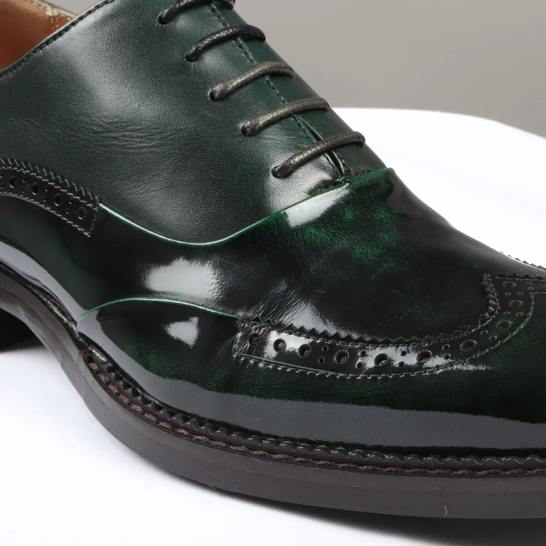 Harry – Men’s Green Patent Leather Brogue Shoes - Image 6