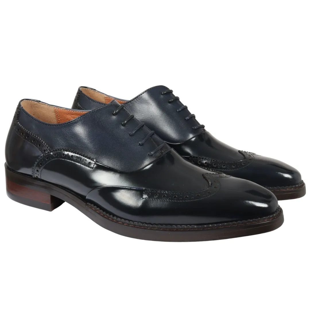 Harry – Men’s Navy Blue Patent Leather Brogue Shoes - Image 2