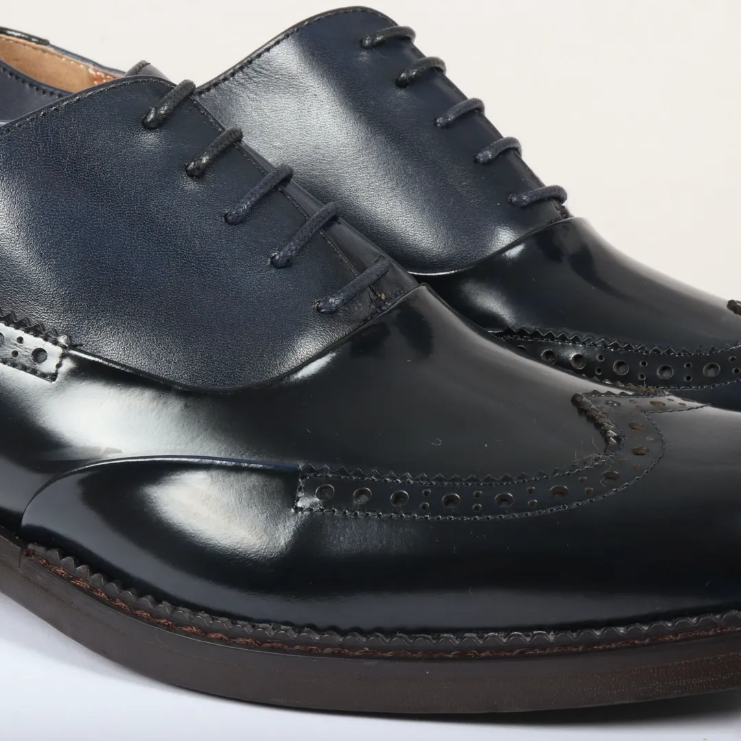 Harry – Men’s Navy Blue Patent Leather Brogue Shoes - Image 3