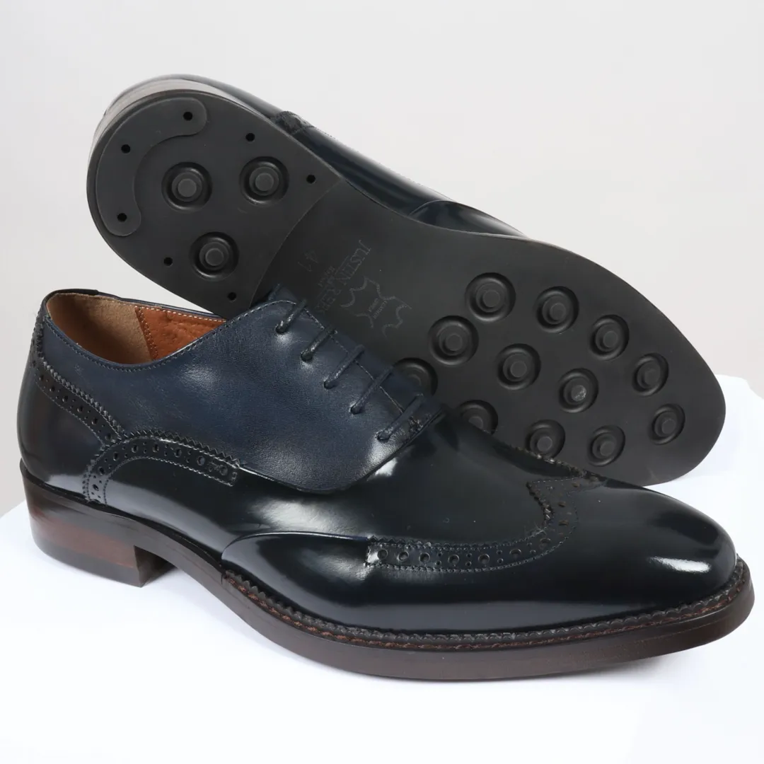 Harry – Men’s Navy Blue Patent Leather Brogue Shoes - Image 4