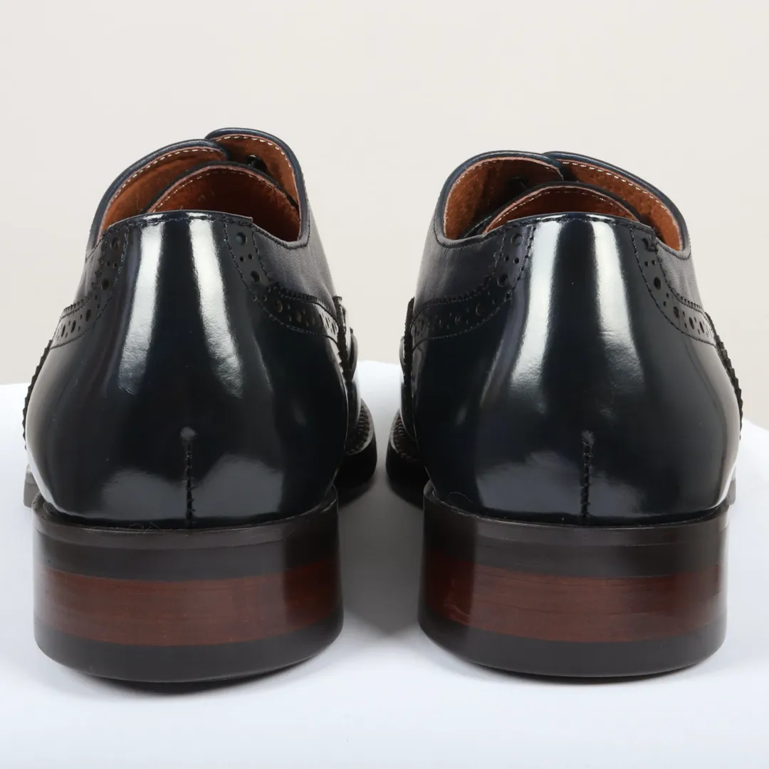 Harry – Men’s Navy Blue Patent Leather Brogue Shoes - Image 6