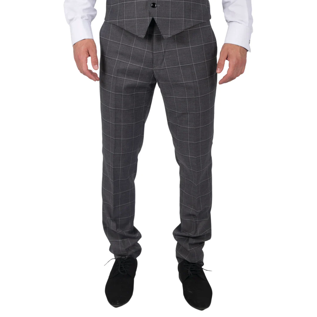 Hobbs – Men’s Grey Check Trousers Vintage Retro Smart Wedding