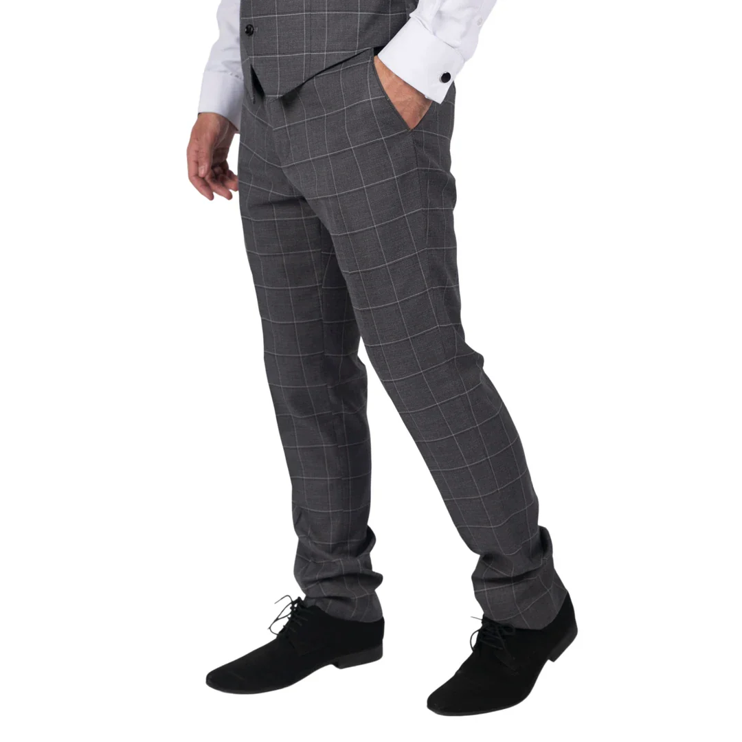 Hobbs – Men’s Grey Check Trousers Vintage Retro Smart Wedding - Image 2