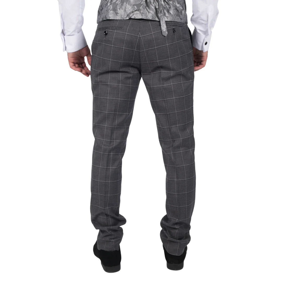 Hobbs – Men’s Grey Check Trousers Vintage Retro Smart Wedding - Image 3