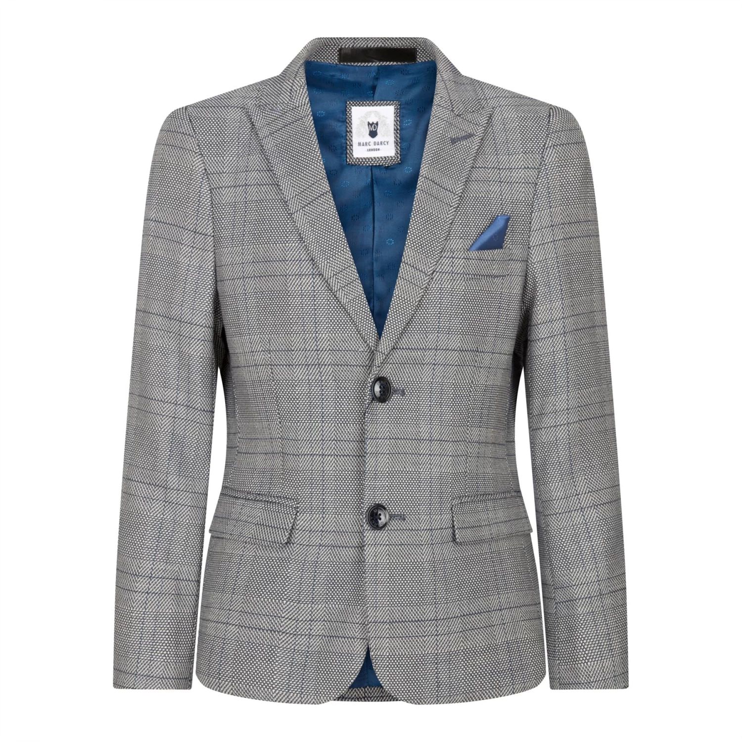 Boys Marc Darcy 3 Piece Suit Grey Prince Of Wales Blue Check Vintage Retro - Image 5
