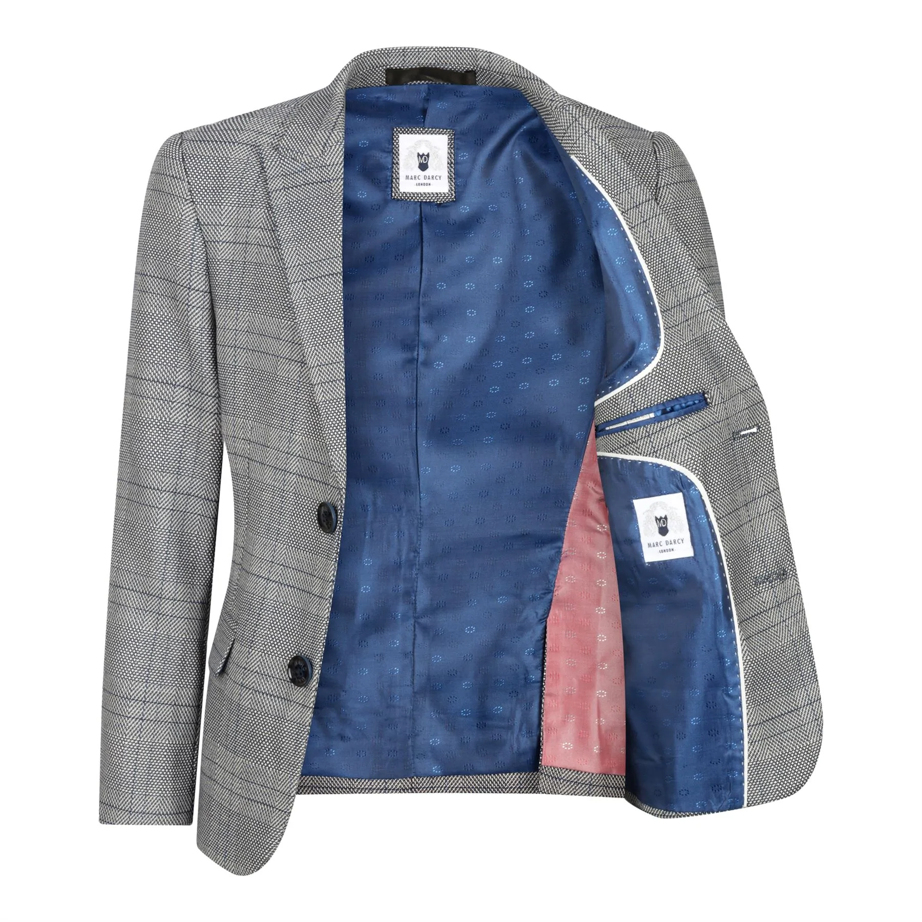 Boys Marc Darcy 3 Piece Suit Grey Prince Of Wales Blue Check Vintage Retro - Image 6