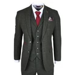 Joshua Men’s 3-Piece Green Tweed Slim Fit Suit