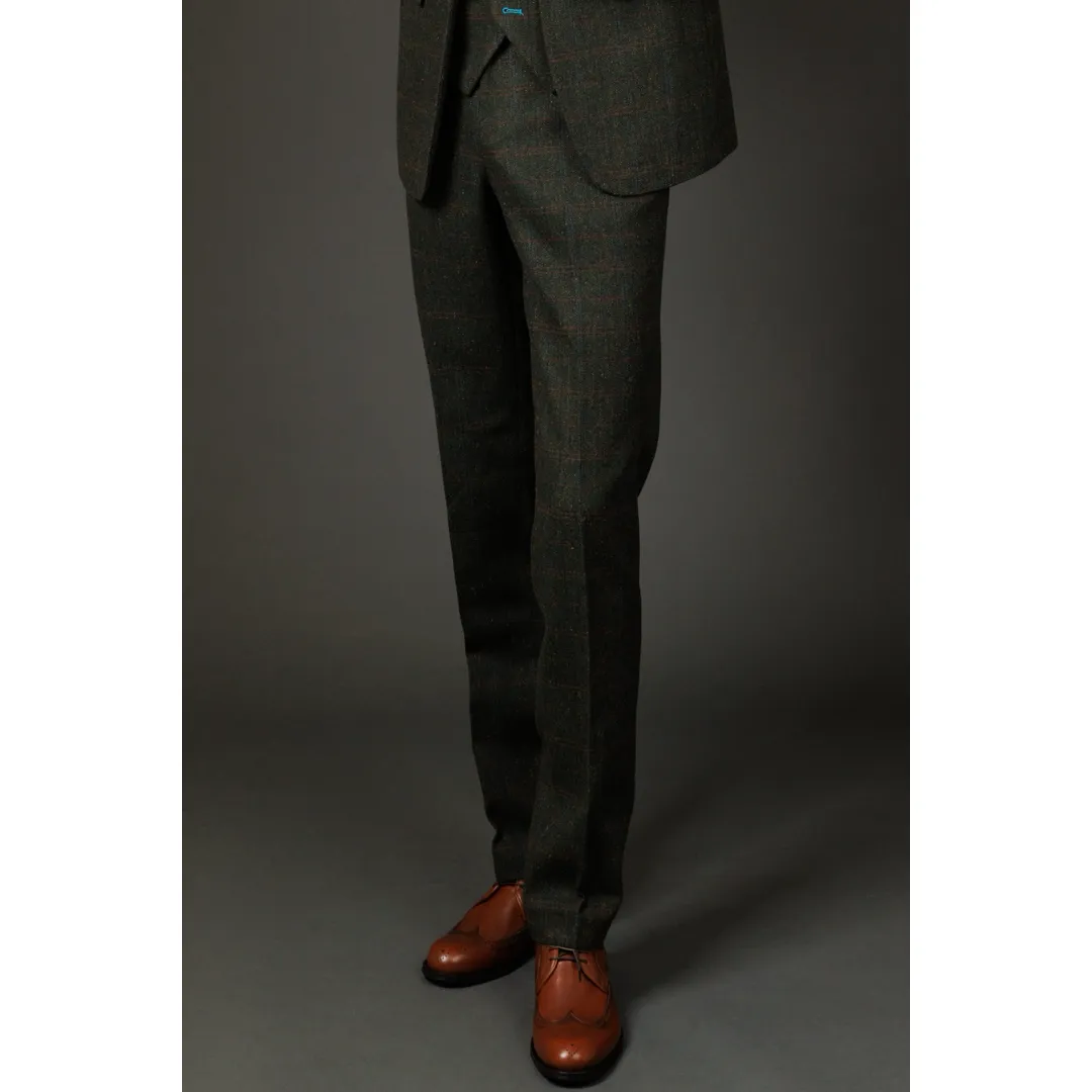 Joshua – Men’s Green Tweed Check Trousers