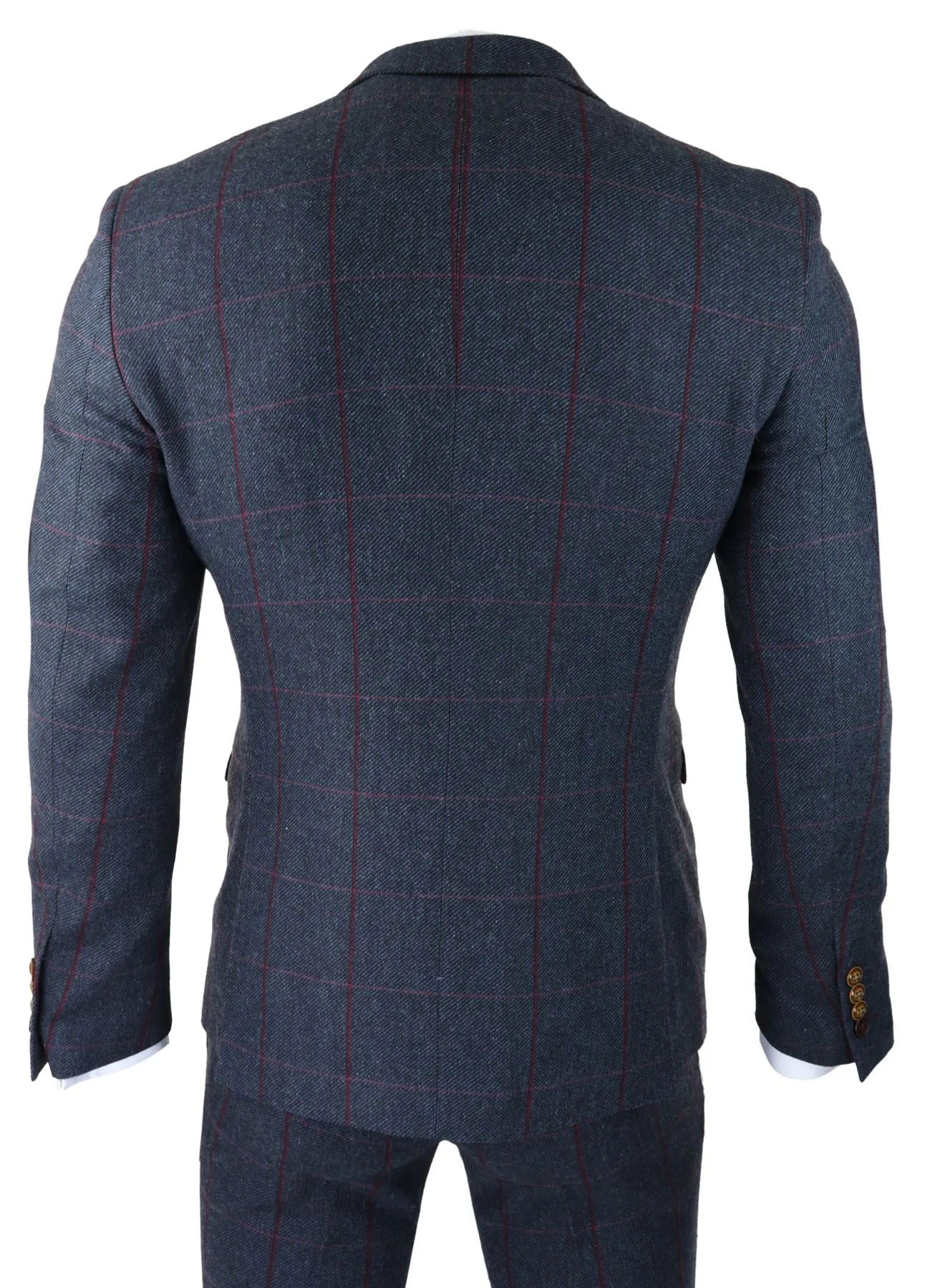 Mens Herringbone Tweed 3 Piece Navy Red Check Suit Vintage 1920s Tailored Fit - Image 3