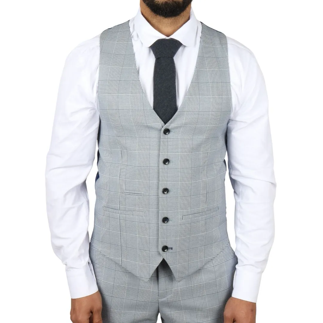 Mark Men’s Light Blue 3-Piece Tweed Check Tailored Fit Suit - Image 2