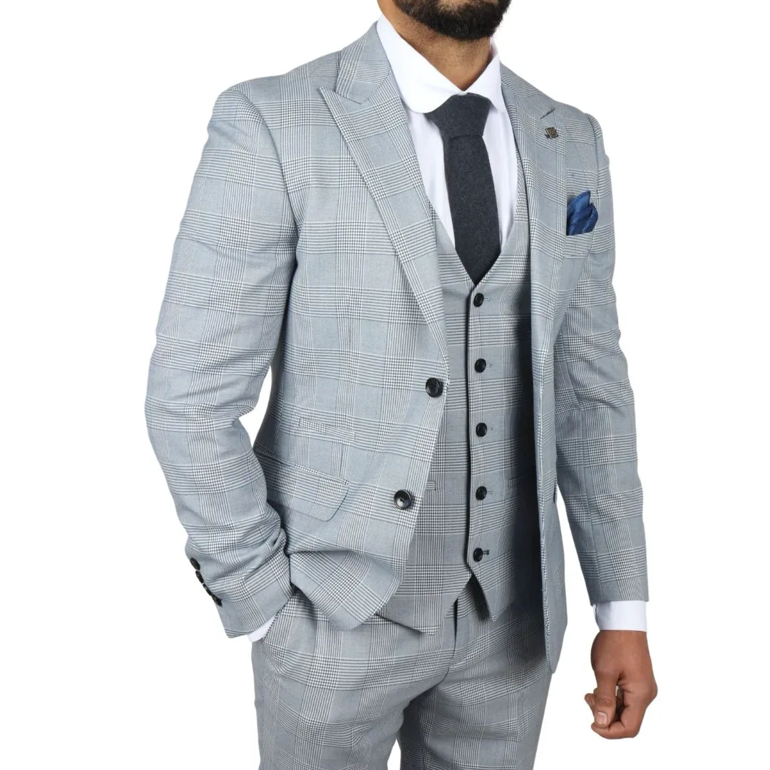 Mark Men’s Light Blue 3-Piece Tweed Check Tailored Fit Suit - Image 3
