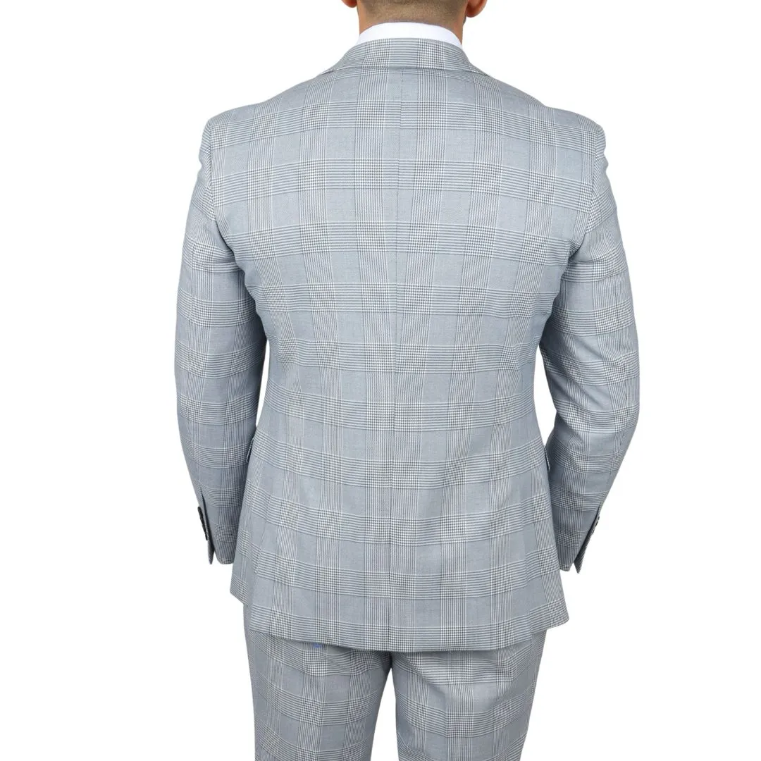Mark Men’s Light Blue 3-Piece Tweed Check Tailored Fit Suit - Image 7