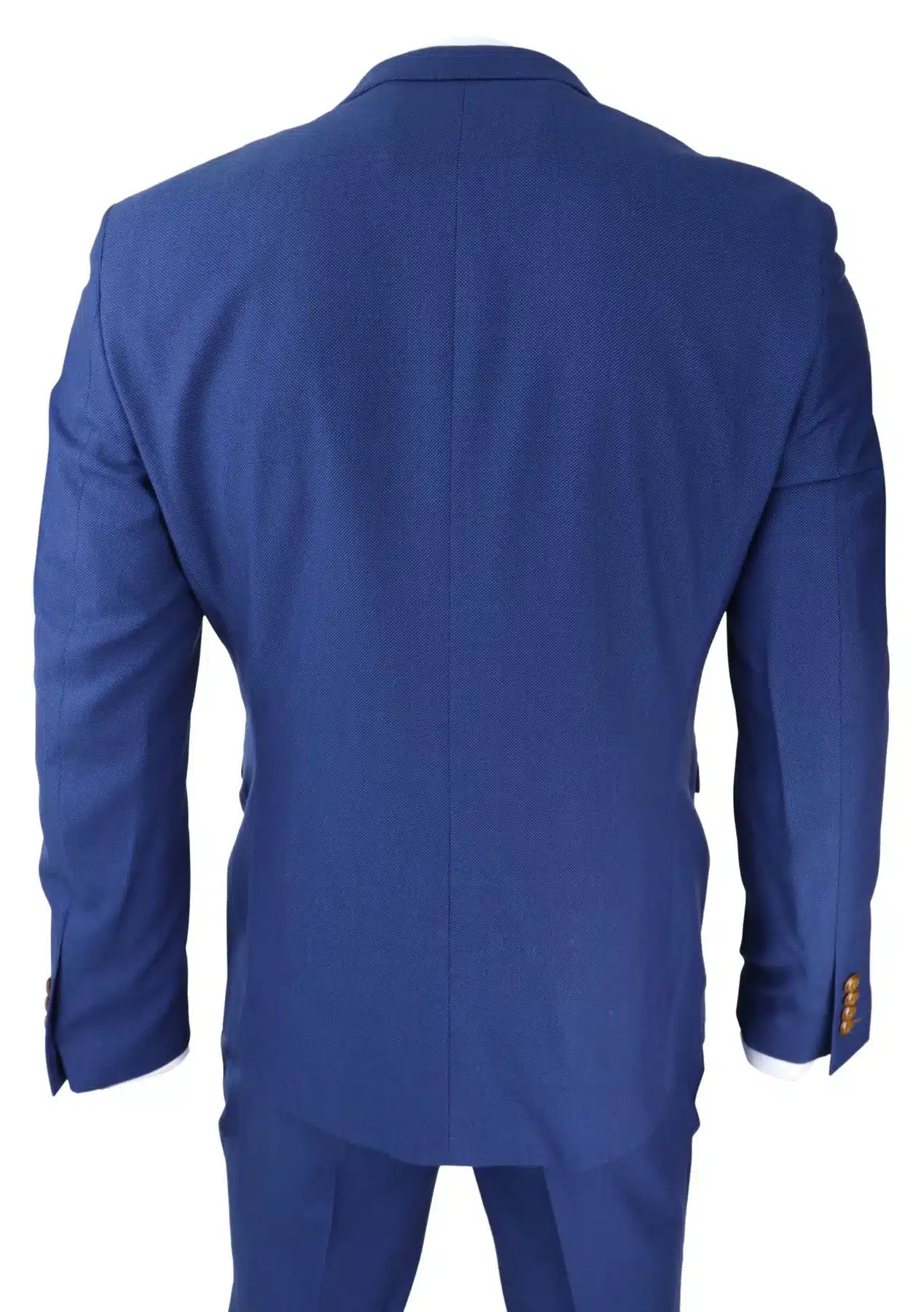 Mens Royal Blue 3 Piece Suit Brown Trim Classic Birdseye Vintage Wedding Grooms - Image 4