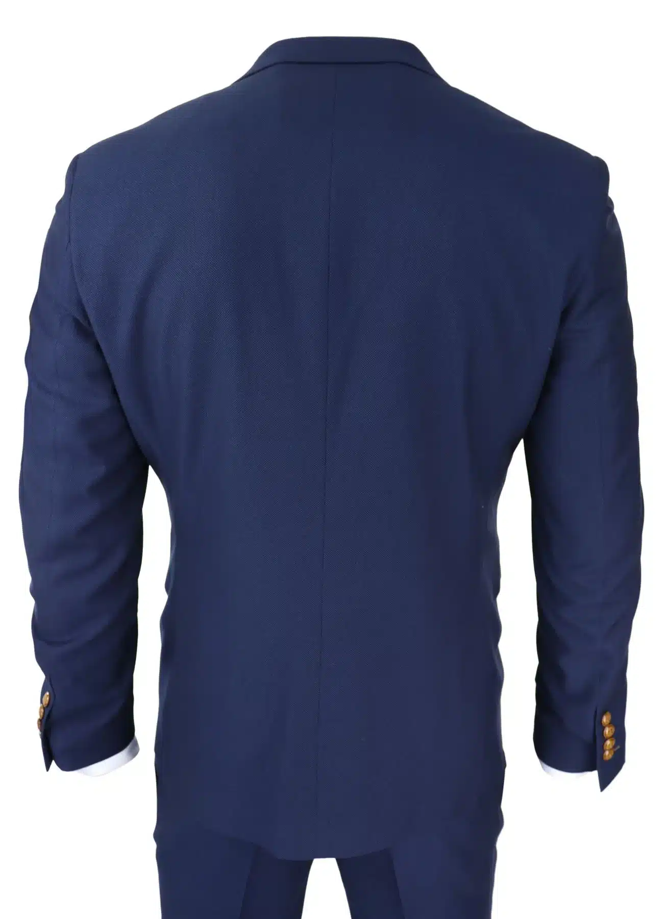 Mens Navy 3 Piece Suit Brown Trim Classic Birdseye Vintage Wedding Grooms - Image 2