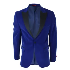 Men’s Royal Blue Velvet Tux Blazer Satin Lapels Dinner Wedding Prom Black Tie