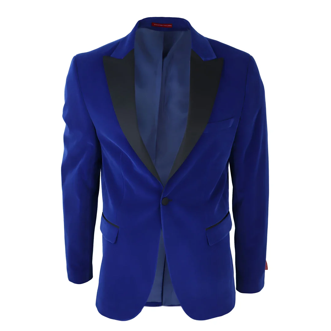 Men’s Royal Blue Velvet Tux Blazer Satin Lapels Dinner Wedding Prom Black Tie