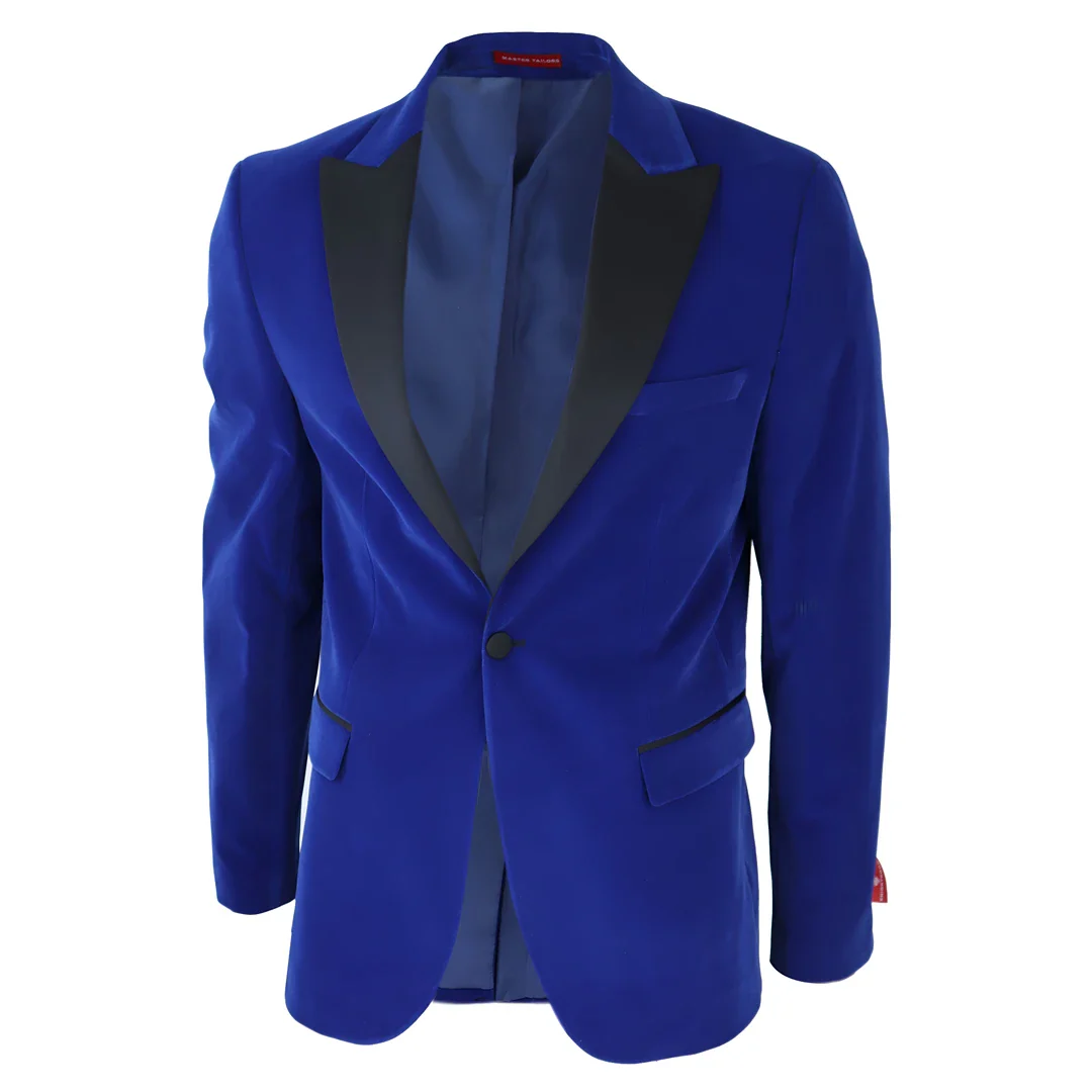 Men’s Royal Blue Velvet Tux Blazer Satin Lapels Dinner Wedding Prom Black Tie - Image 3